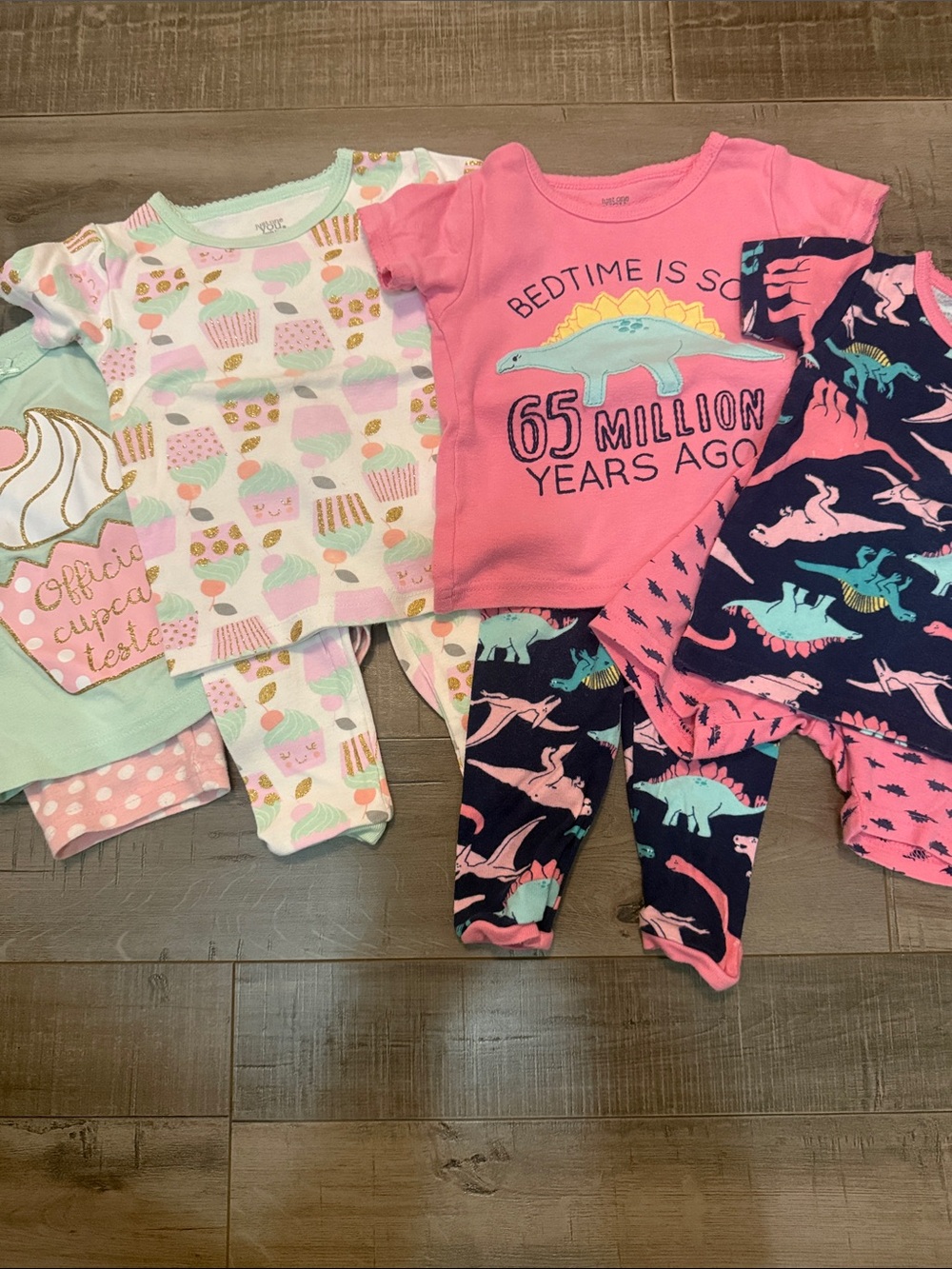 Carter's Pink and Navy Dinosaur Pajama Set with Cupcake Print